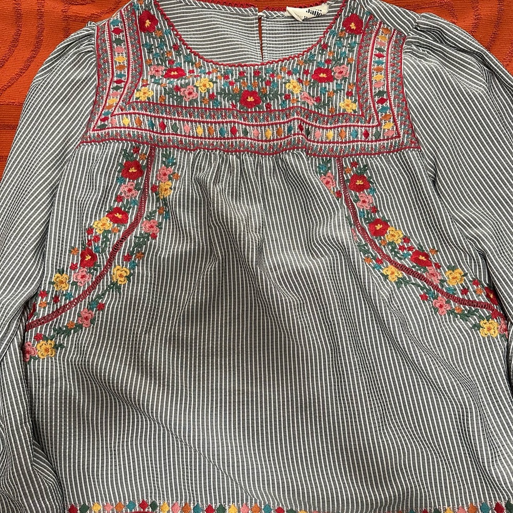 Savanna Jane XL Women's Striped Embroidered Top - Multicolor